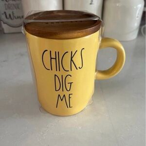 Rae Dunn Yellow Mug with Wooden Lid